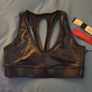 Carbon38 Black Faux-Leather Racerback Sports Bra